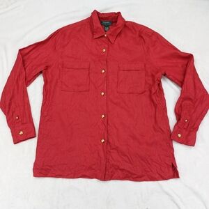 LAUREN RALPH LAUREN WOMENS RED 100% LINEN LONG SLEEVE BUTTON FRONT SHIRT SZ L
